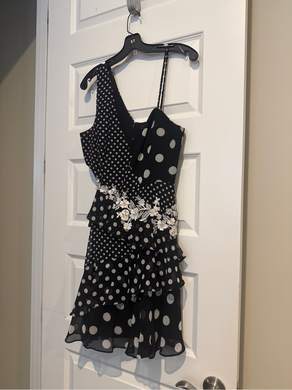 BCBGMaxAzria Black and White Polka Dot Spaghetti Strap Dress